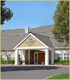 Homewood Suites by Hilton, front entrance to hotel lobby